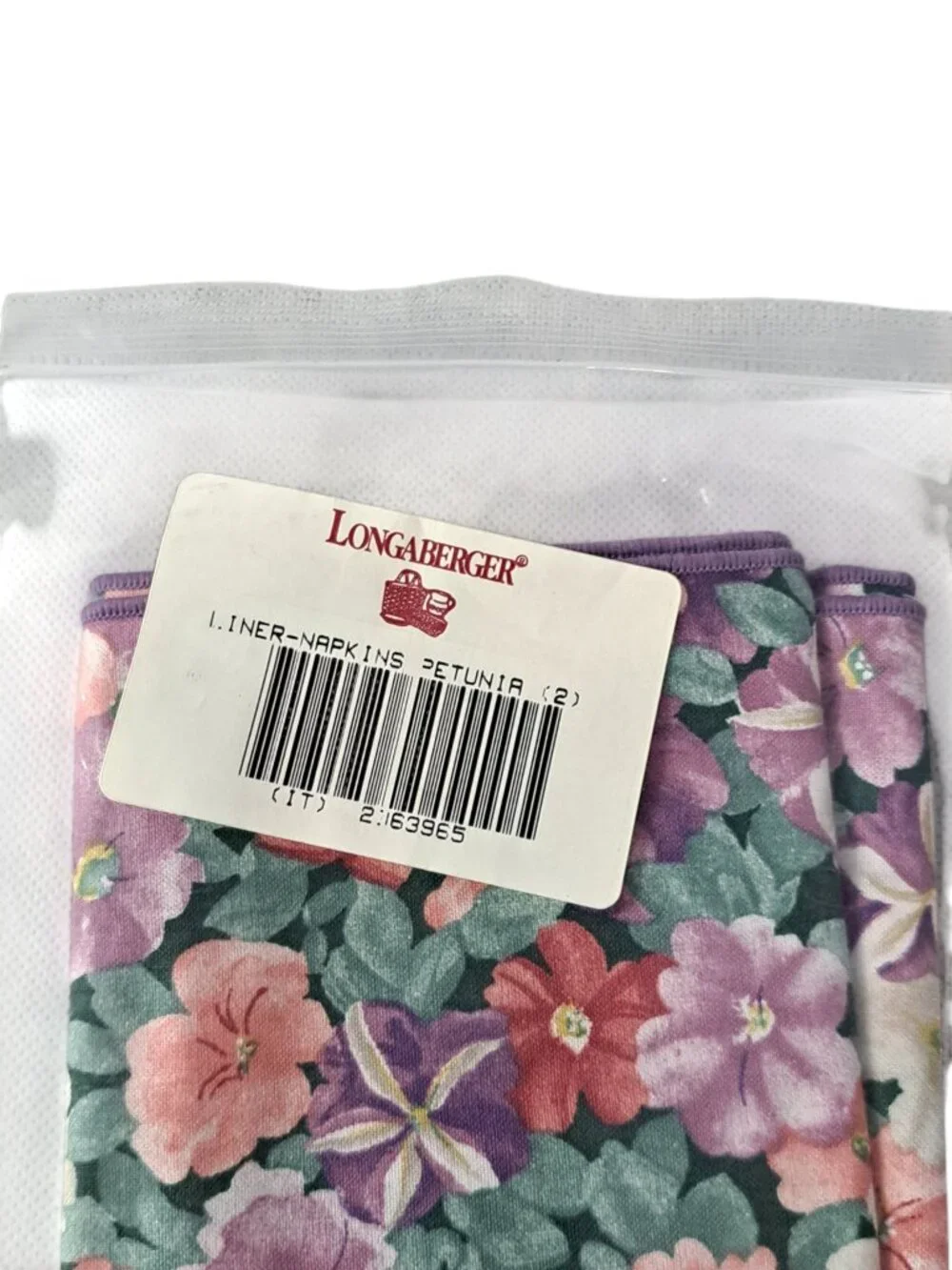 Longaberger Set Of 2 Petunia Fabric Napkins With Purple Trim Brand New